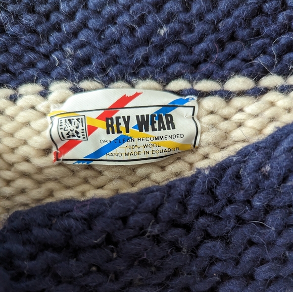 Vintage 90s Chunky Knit Purple Patchwork Ecuadorian Cardigan Sweater XL Rey Wear - Picture 6 of 6